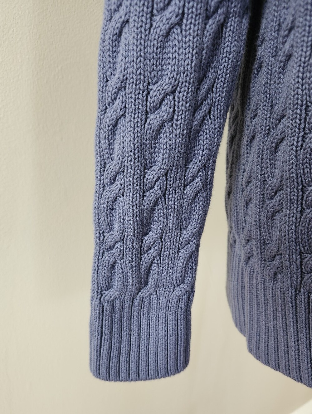 L.L. Bean Cable Knit Button-Up Sweater Cardigan Blue, L - Picture 3 of 9